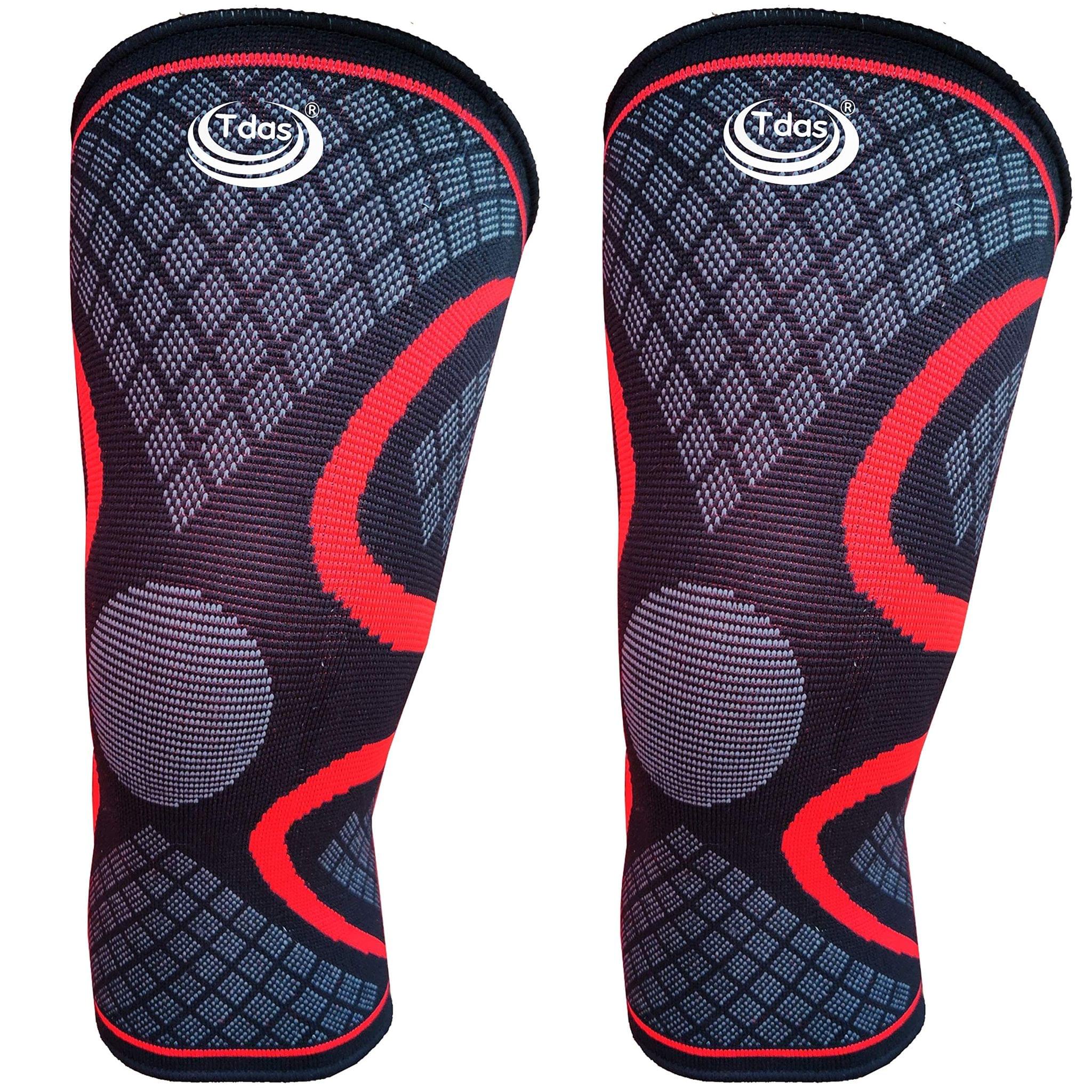 Tdas knee support for women men pain relief supports cap brace arthritis ligament tear gym squats compression for running supporter - Two Pieces (Black-Red, Medium (M))