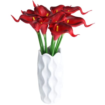 Tdas Artificial Lily Flowers Plants Home Decor Items Flower Plant for vase Living Room Hall Bedroom Decorative Decoration - 34 CM Long (Pot Not Included) (Red, 10 Pcs)