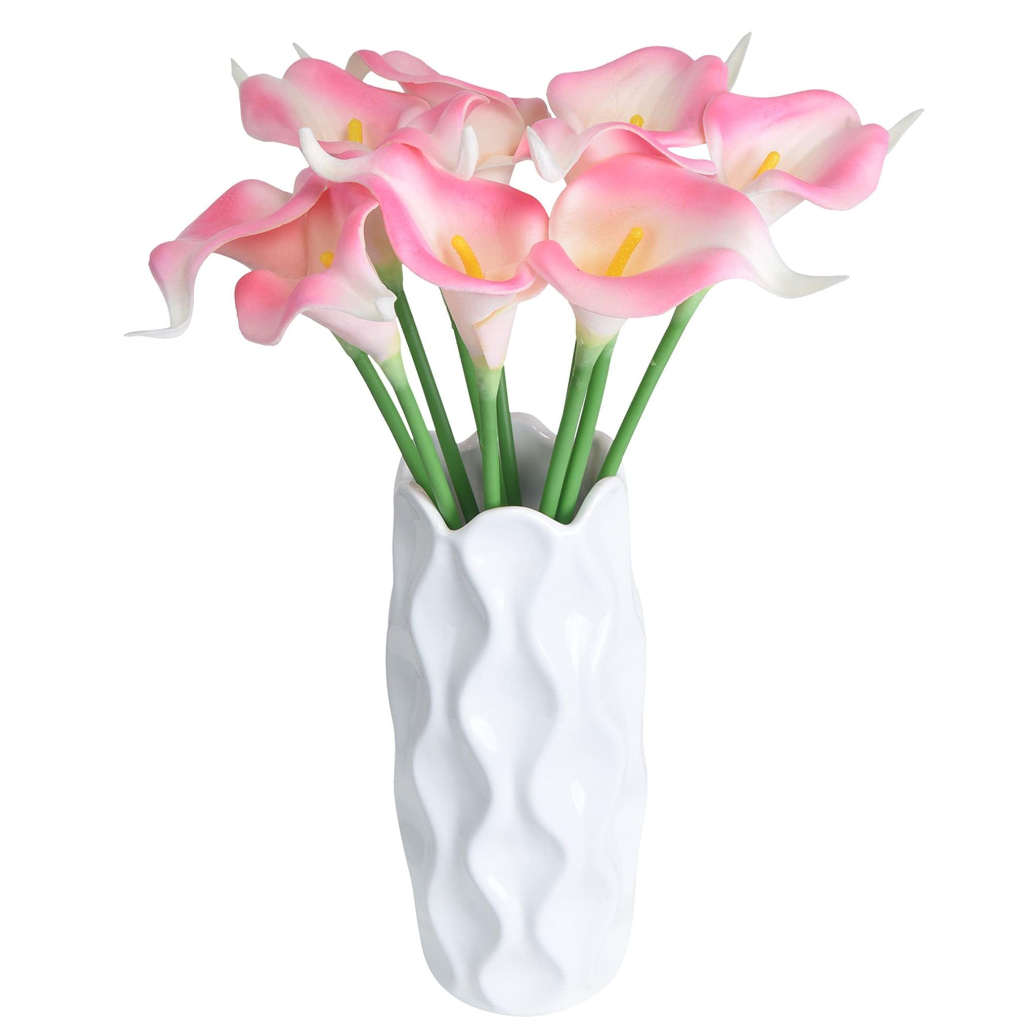 Tdas Artificial Lily Flowers Plants Home Decor Items Flower Plant for vase Living Room Hall Bedroom Decorative Decoration - 34 CM Long (Pot Not Included) (Baby Pink, 10 Pcs)