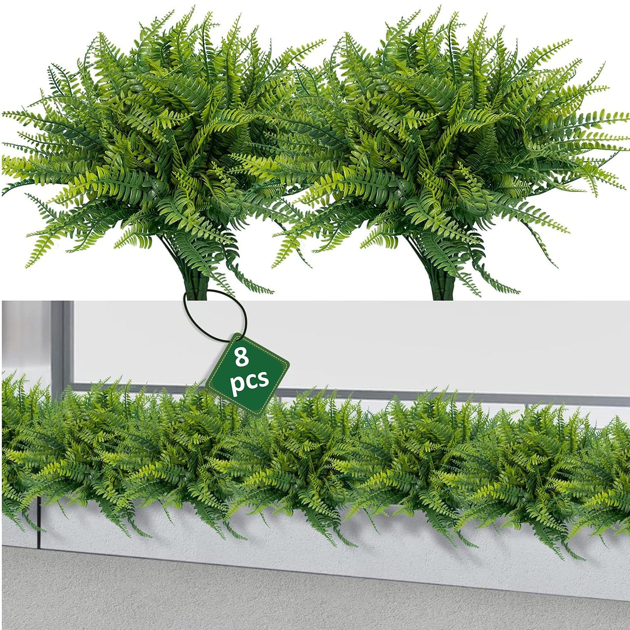 Tdas Artificial Ferns Plants for Home Decor Flora Plant Decorative Items Flower Greenery Leaves Living Room Bedroom Decoration vase Show Pieces pots Office (Green - 8 Pcs)