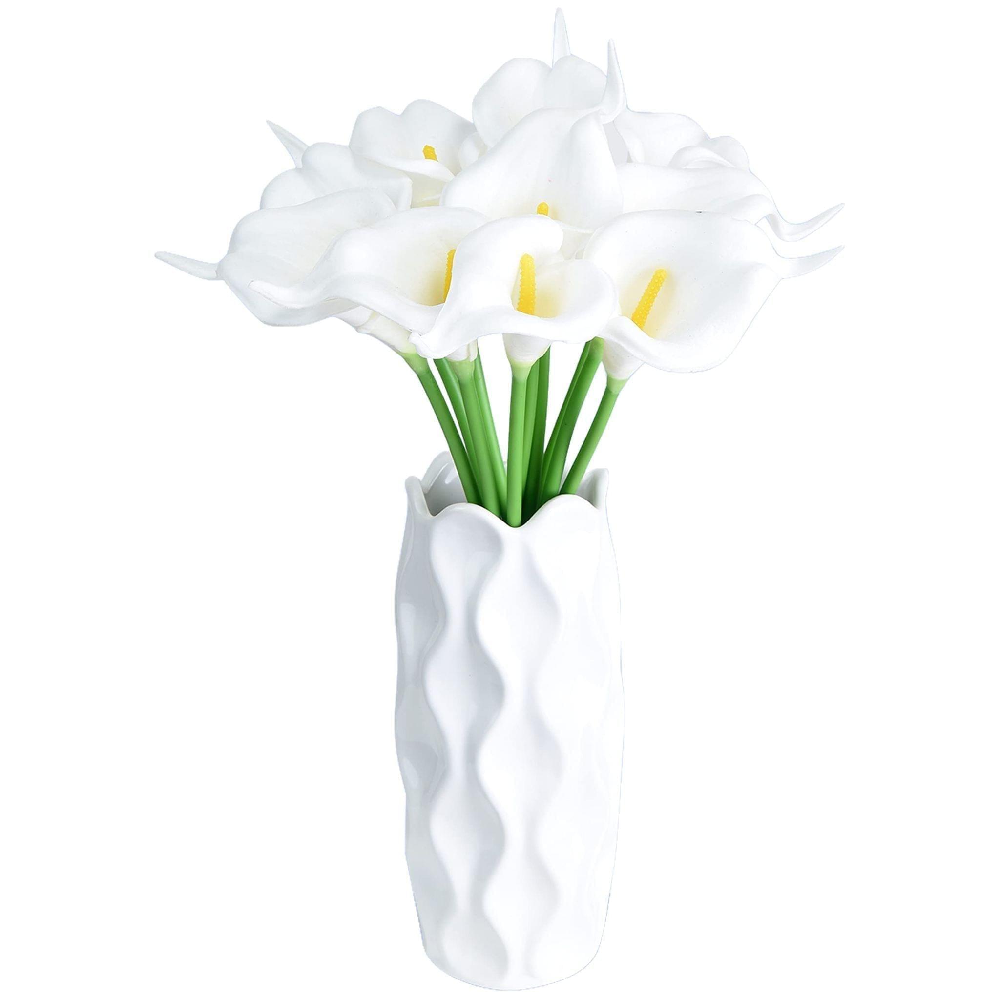 Tdas Artificial Lily Flowers Plants Home Decor Items Flower Plant for vase Living Room Hall Bedroom Decorative Decoration - 34 CM Long (Pot Not Included) (White, 10 Pcs)