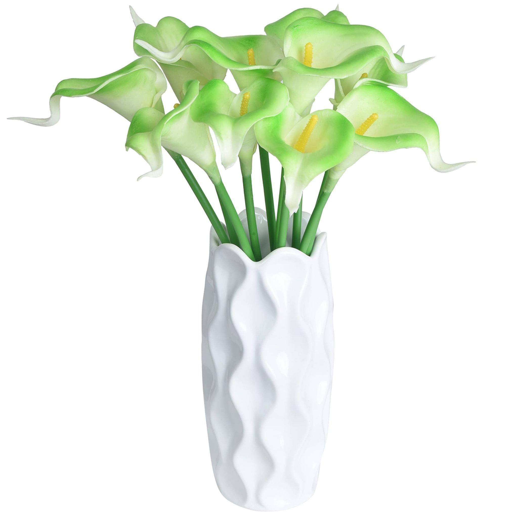 Tdas Artificial Lily Flowers Plants Home Decor Items Flower Plant for vase Living Room Hall Bedroom Decorative Decoration - 34 CM Long (Pot Not Included) (Green, 10 Pcs)