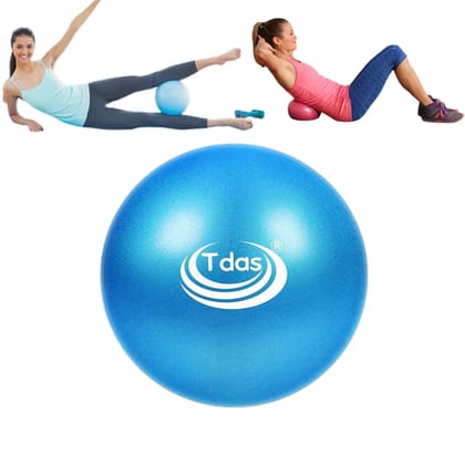 Tdas Mini Gym Ball ? 25 CM Exercise Ball with Inflatable Straw Home Gym Swiss Yoga Fitness Physiotherapy Physio Massage Balls Birth Pregnancy Pilates (Blue, 25 CM)