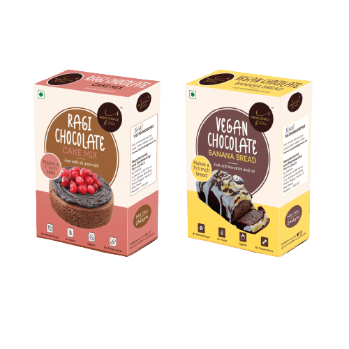 INDULGENCE No Maida  Ragi Chocolate Cake Mix and Vegan Chocolate Cake Mix Combo Pack 500 Gms