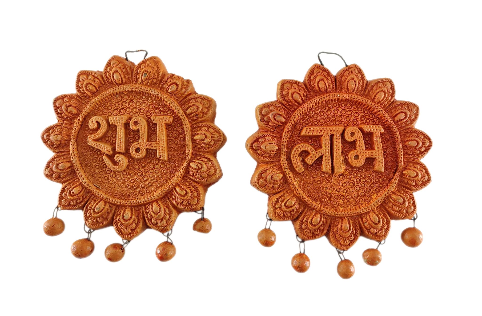 Indian home decorative clay subh labh wall hanging plat set of 1 for home décor diwali - navratri puja - festival decoration/wall hanging subh labh