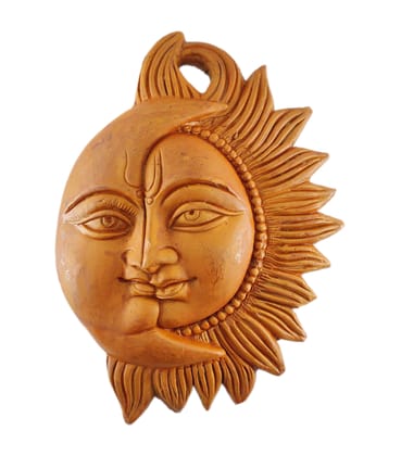 Clay sun moon half face wall hanging plate - earthen wall hanging sun & moon god decorative showpiece - terracotta home decorative wall hanging plat