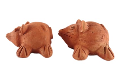 Pair of indian handmade clay mitti animal figure statue - decorative statue for kids and artists hobby - handmade figure for room office table decor