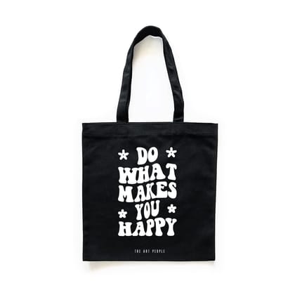 The Art People Happy Black Canvas Tote