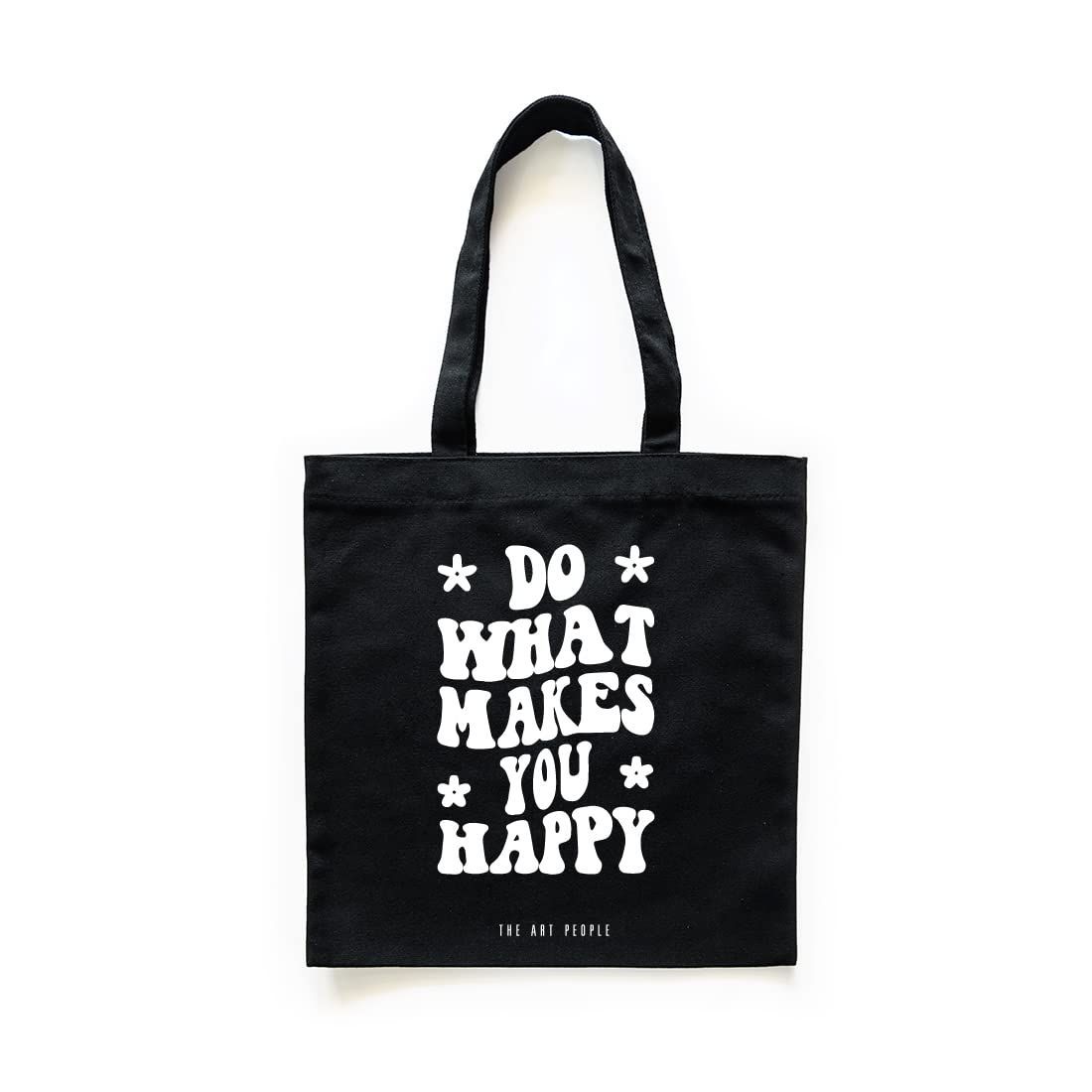 The Art People Happy Black Canvas Tote