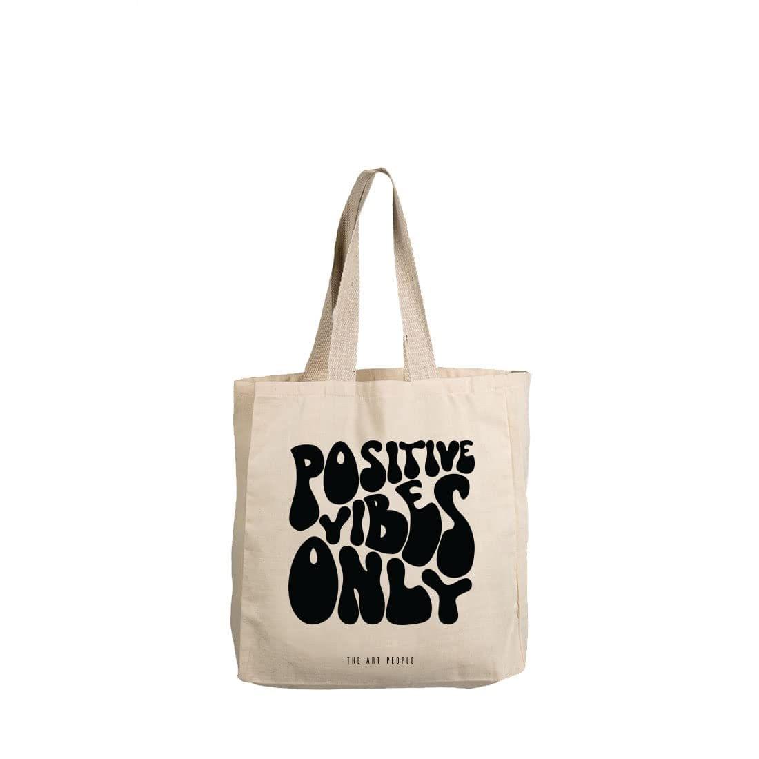 The Art People Positive Vibes Only White Canvas Tote