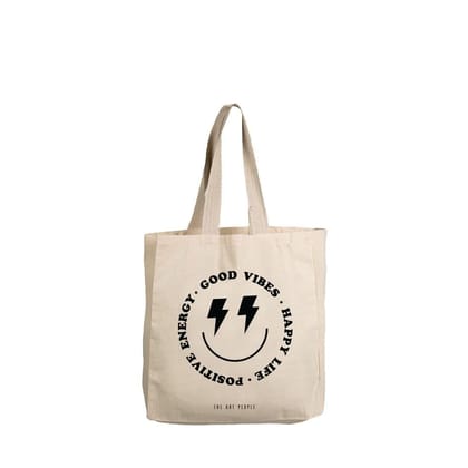 The Art People Good Vibes Only White Canvas Tote