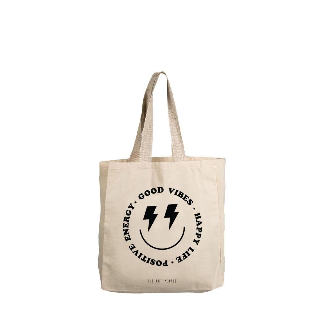 The Art People Good Vibes Only White Canvas Tote