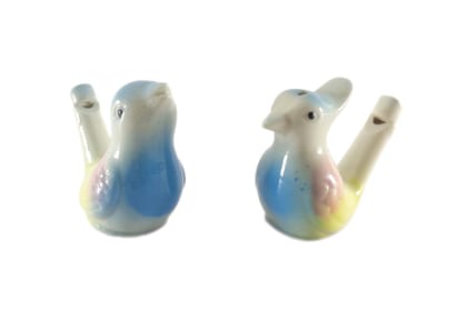 Ceramic whistle - multi colored set of two ceramic bird water whistle – bird water whistle early education toy - handmade musical toy – ceramic birds