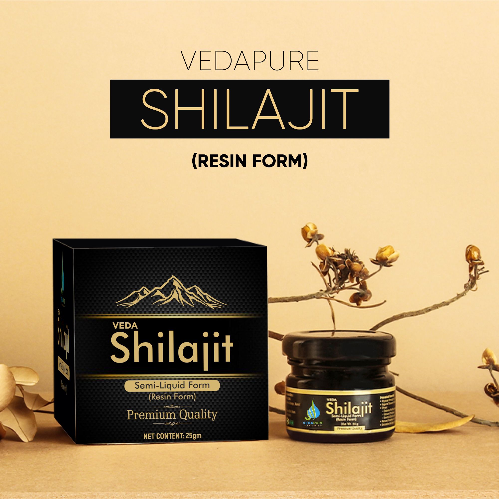 VEDAPURE shilajit | shilajit original | silajit for Men & Women | shilajit resin for Strength & Endurance | Lab Tested Shilajit Resin- 25 Gram (PACK OF 1)