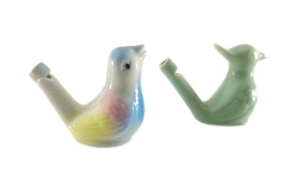 Set of 2 ceramic bird water whistle education - fill the water and blow the bird for different sounds - clay bird water whistle terracotta bird