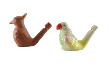 Musical clay bird whistle - handmade animal figure -ceramic bird water whistle – indian two different shape terracotta bird whistle toy – musical toy