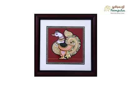 Poompuhar Peacock Tanjore Painting (Gold Foil Work, 12x12 inch), Multicolour )