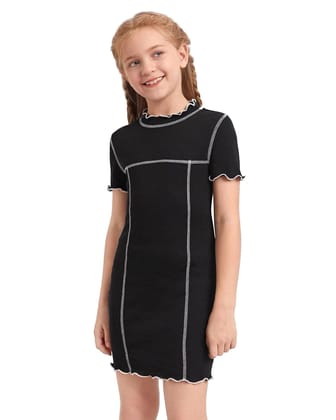 ADDYVERO Kids Short Sleeve Ruffle Neck Bodycon Dress