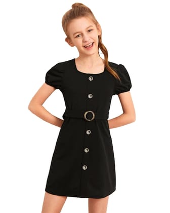 ADDYVERO Kids Short Sleeve Square Neck A-Line Dress