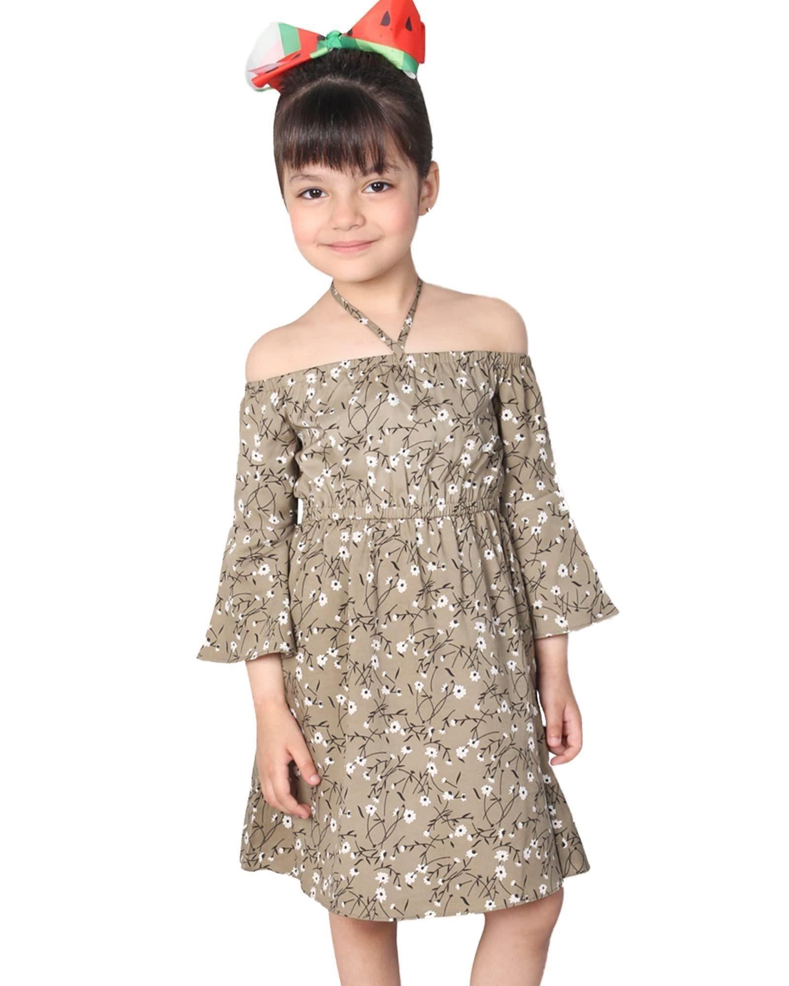 ADDYVERO Kids 3/4 Sleeve Off Shoulder Neck A-Line Dress