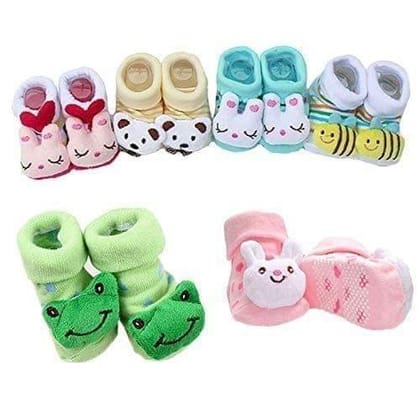 Clastik Cartoon Face Socks for Baby Girl and Boy (0-6 Months),Multicolor