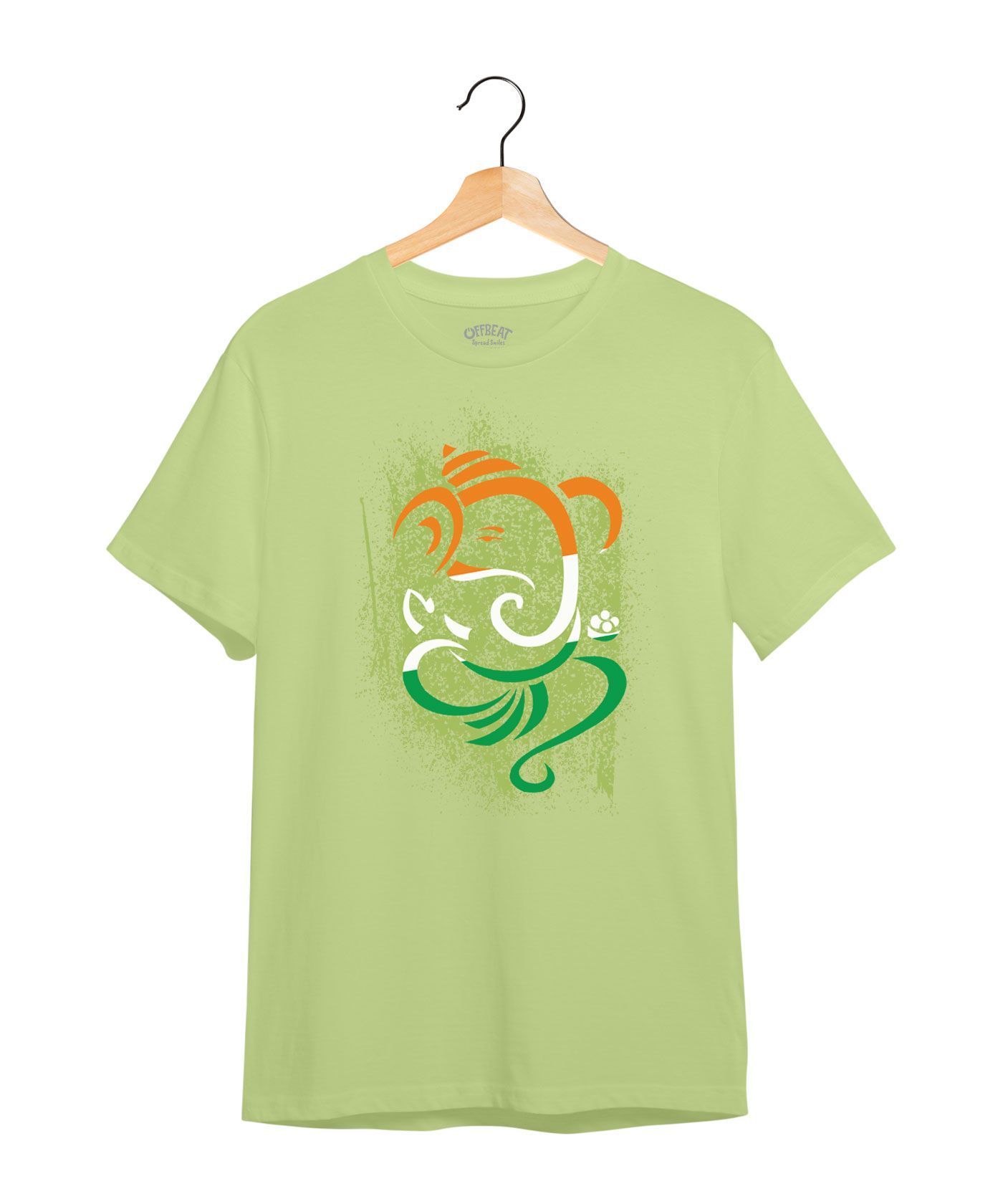 Tri Colour Ganesha - Premium Round Neck Cotton Tees for Men - Parrot Green