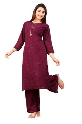 Wine Crochet Kurti Palazzo Set