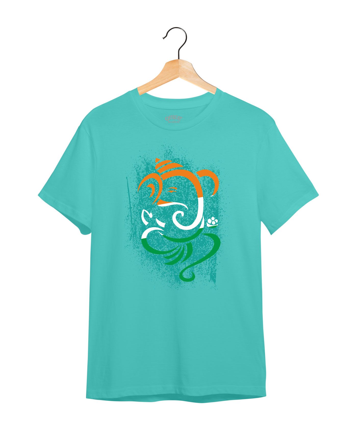 Tri Colour Ganesha - Premium Round Neck Cotton Tees for Men - Sea Green