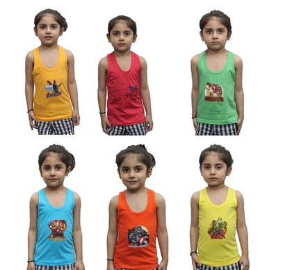 Y&N Multi-Coloured 100% Cotton Regular Fit Toddler Coloured Baniyan/Vest for Kids/Boys Pack of 6 (Colour/Print May Vary)