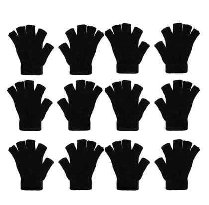 Yuneek Black Fingercut Warm Unisex Woolen Knit Hand Gloves For Cold Weather Free Size pack of 6