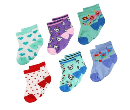 YUNEEK BABY Girls Cotton Socks Cute Printed Socks In Multicolour Combo Of 6