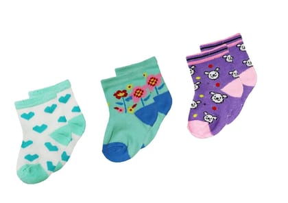 YUNEEK BABY Girls Cotton Socks Cute Printed Socks In Multicolour Combo Of 3