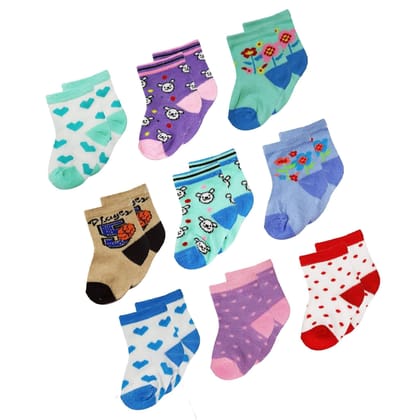 YUNEEK Ankle Length soft cotton designer socks for Baby Girls in Multicolour Combo of 9