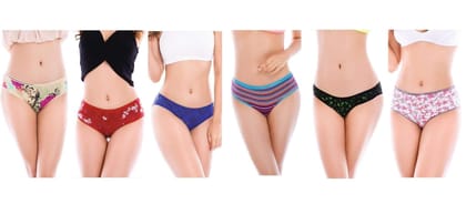 Yuneek Cotton Assorted Panties/Underpants for Women Briefs for Girls/Women Combo of 6 (Desgin May be Different)