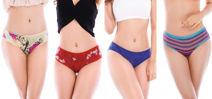 Yuneek Cotton Assorted Panties/Underpants for Women Briefs for Girls/Women Combo of 4 (Desgin May be Different)