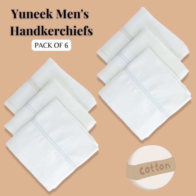 Yuneek Premium Pure Cotton Handkerchief Hanky Set White For Men