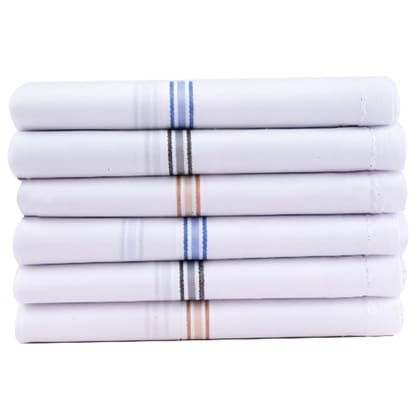 Yuneek Premium Pure Cotton Handkerchief Hanky Set White For Men Pack Of 6 With Color Border