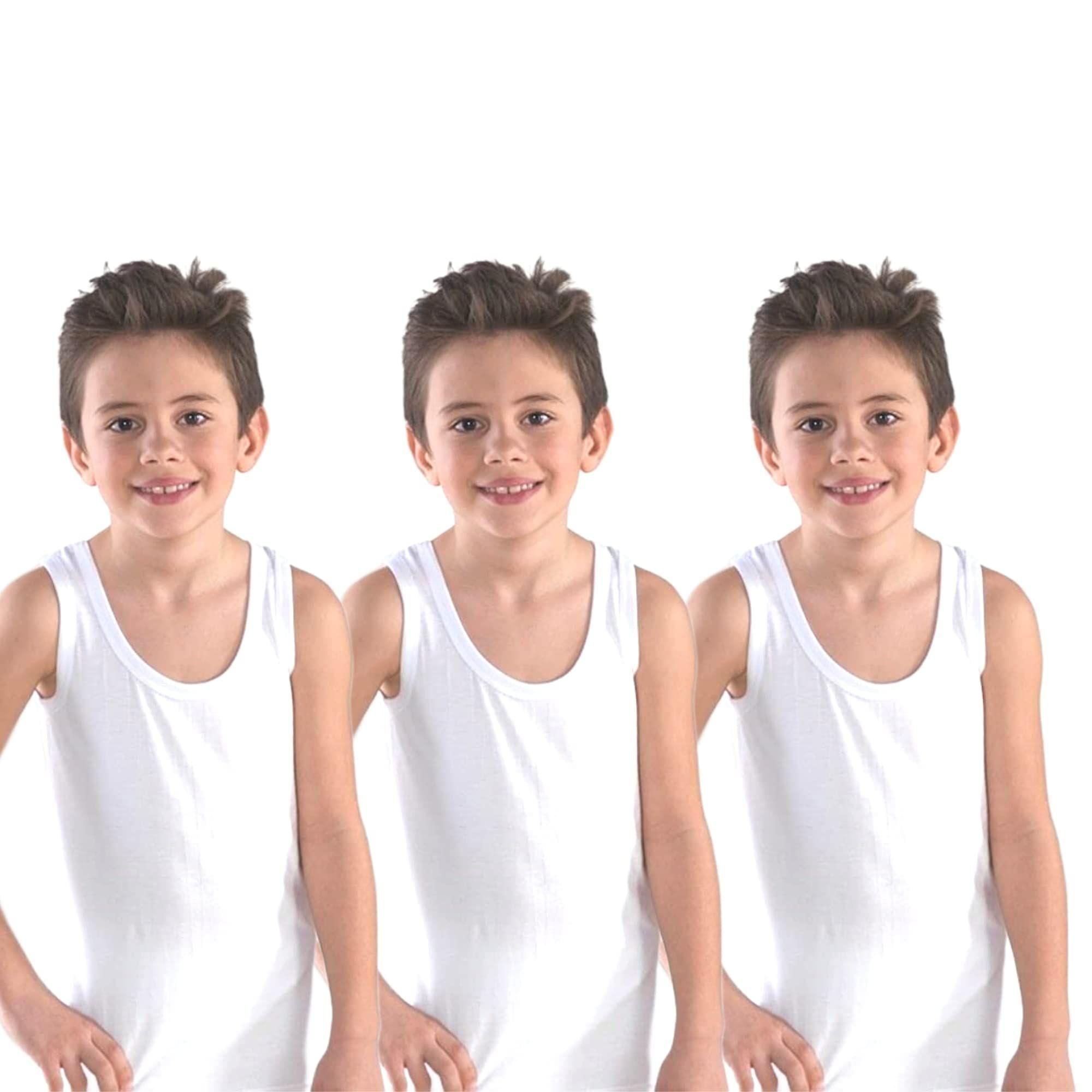 Yuneek Boys/Kids Regular Fit Cotton Vest White Pack of 3