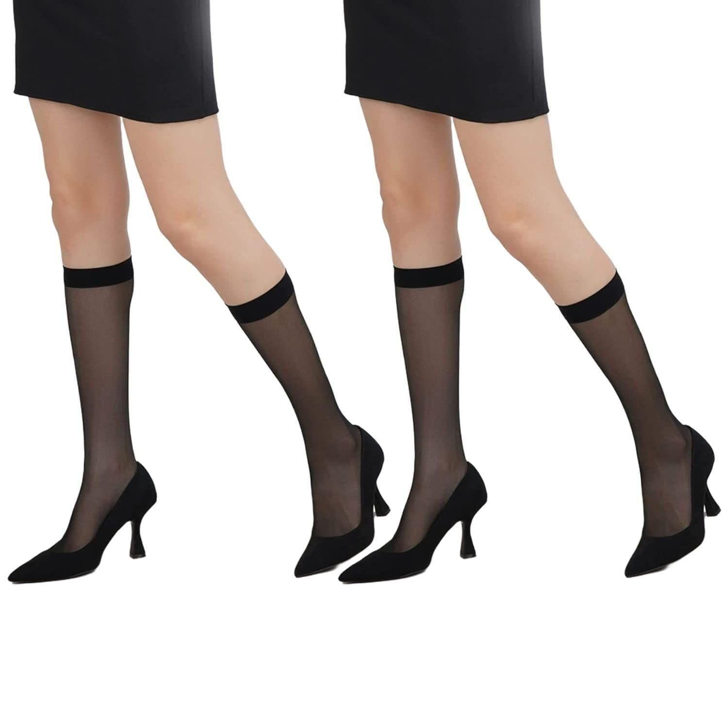 Yuneek Women's Ultra Thin Knee Length Stockings for Comfortable and Stylish Wear Pack Of 2