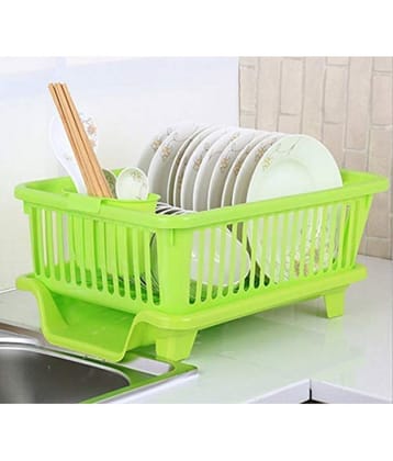 ARNI 3 in 1 Large Sink Set Dish Rack Drainer with Tray for Kitchen, Dish Rack Organizers,Green (Plastic)