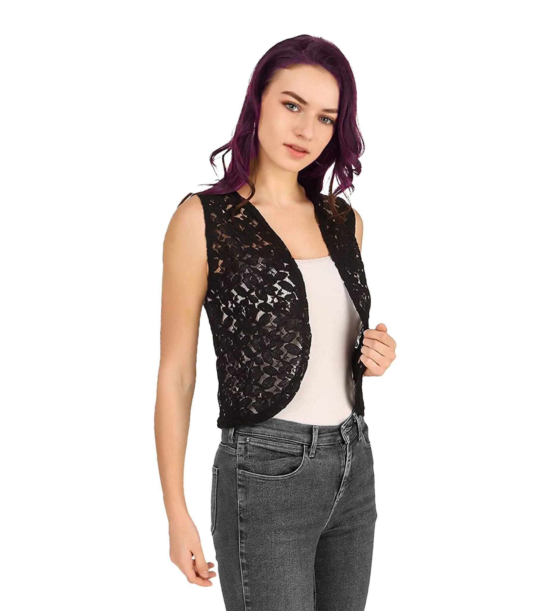 Yuneek Women/Girls Lace Sleeveless Casual Trendy Shrug