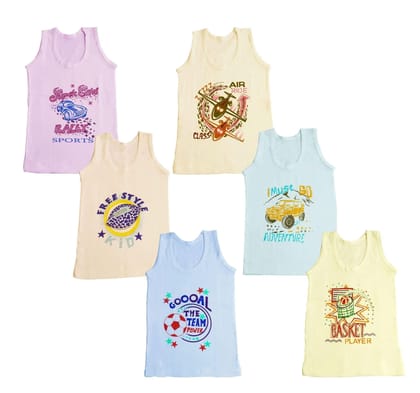 Yuneek Cotton Vest Combo of 6 for Kids Multicolored Sleeveless Innerwear for Baby Boy & Girl