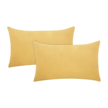 Craft Darbar Micro Velvet Throw Pillow Covers I Soft Solid Square Cushion Case for Patio Sofa Bedding Living Room (12 x 20 (Inches), Mustard)