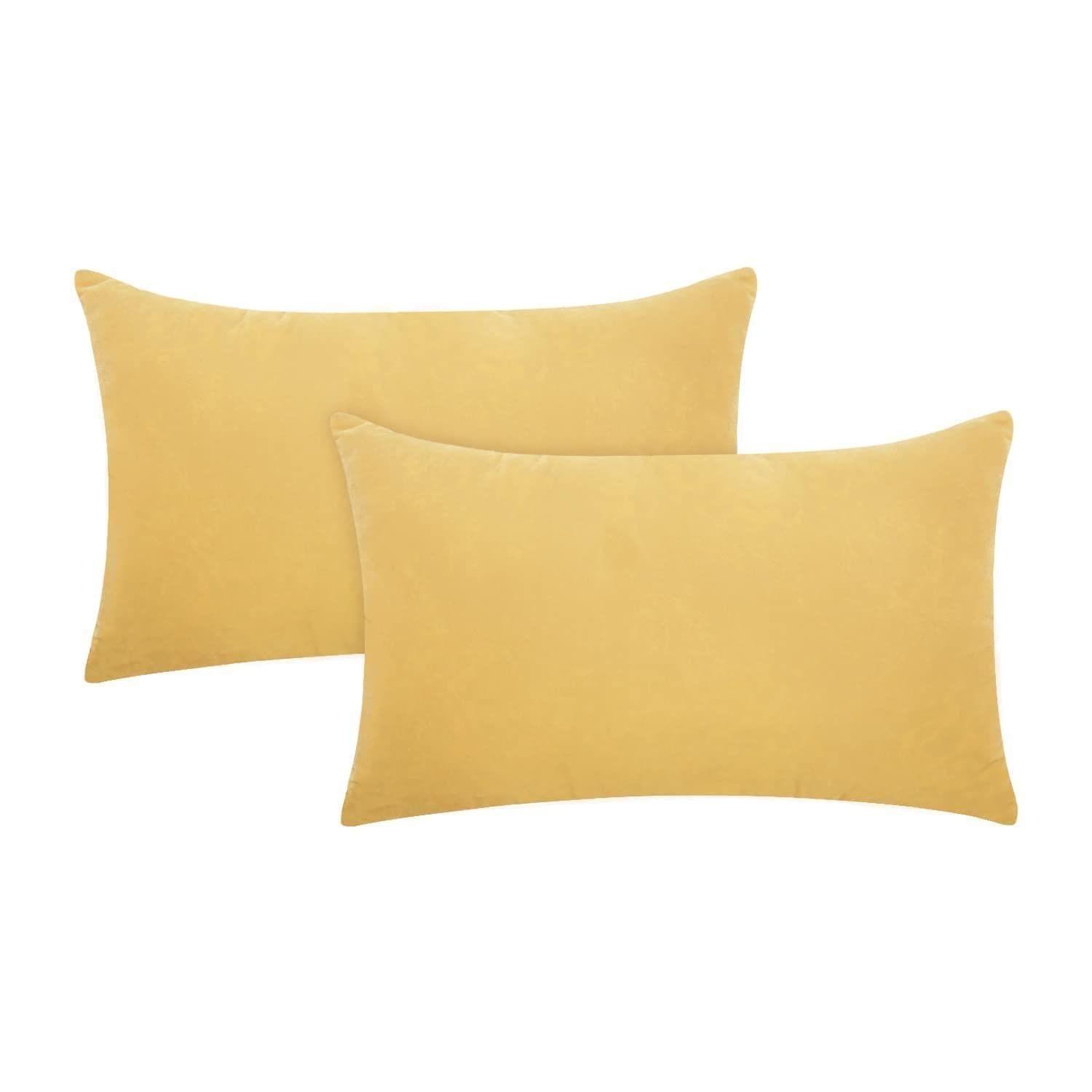 Craft Darbar Micro Velvet Throw Pillow Covers I Soft Solid Square Cushion Case for Patio Sofa Bedding Living Room (12 x 20 (Inches), Mustard)