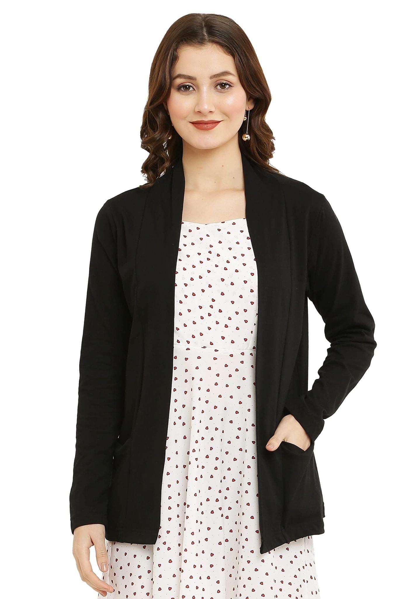 Craft Darbar Women's Cotton Collared Neck Shrug Cardigan with Pockets