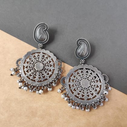 Beautiful Silver Look Alike oxidized Chandbali Dangler Earrings