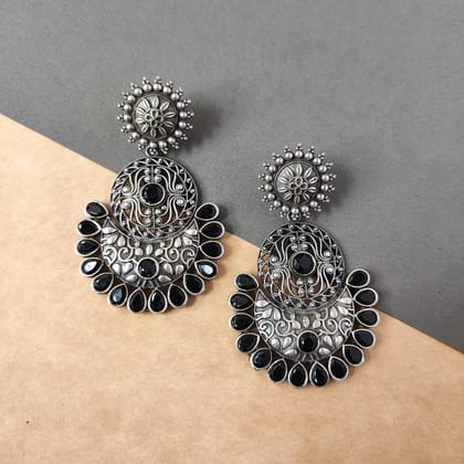 Beautiful Silver Look Alike oxidized Long Chandbali Earring For Women