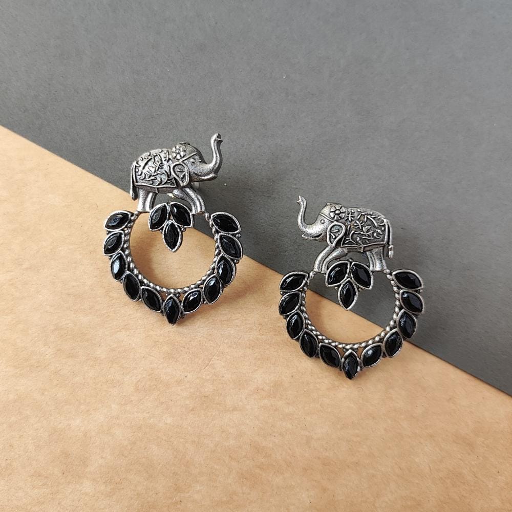 Beautiful Silver Look Alike Oxidized Elephant Stud Earring For Women And Girls