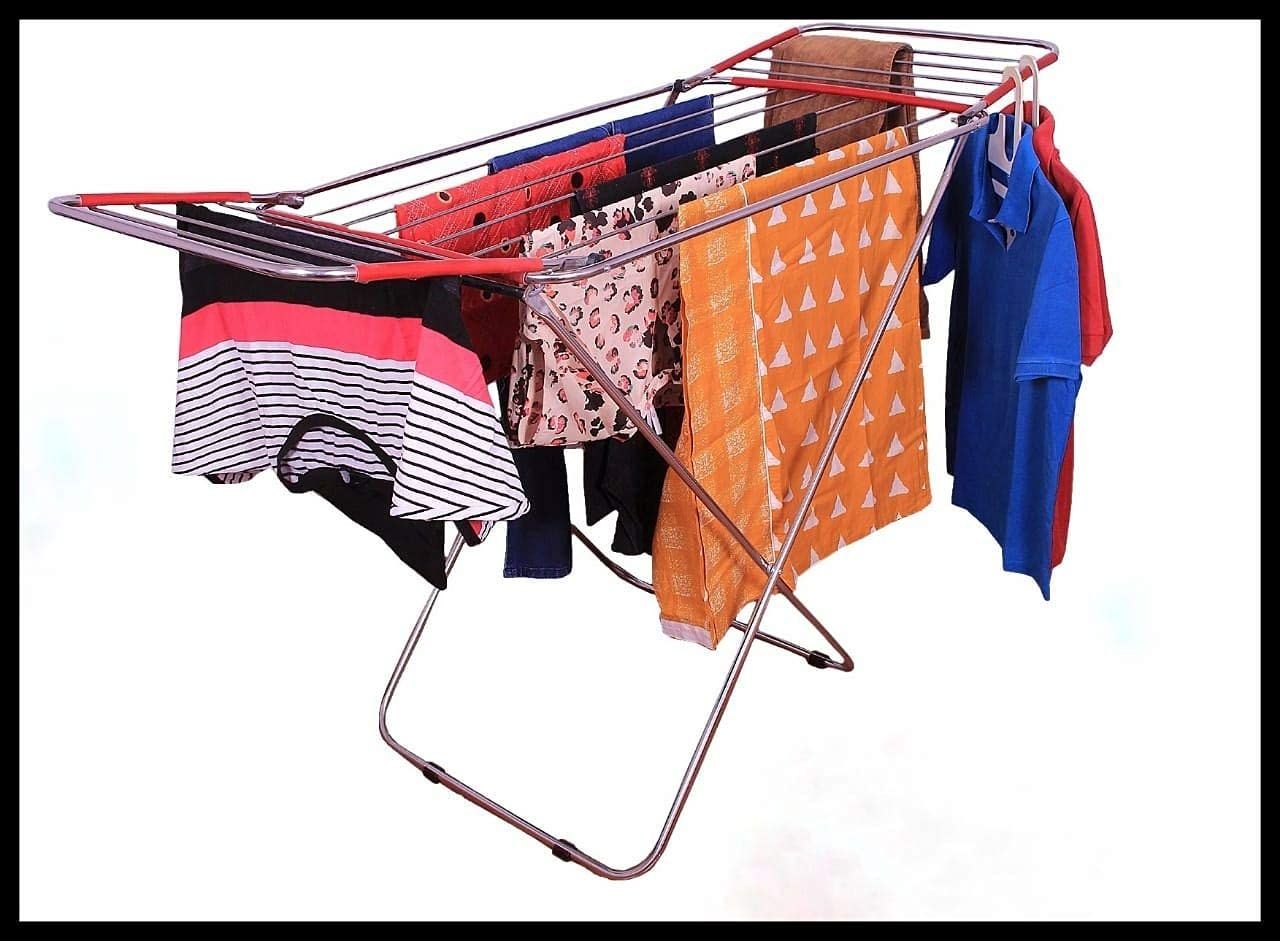 2-Level Foldable Clothes Drying Rack with Adjustable Gullwing - Costway