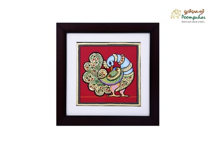 Poompuhar Peacock Tanjore Painting (Gold Foil Work, 10x10 inch), Multicolour )